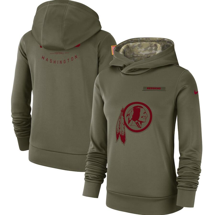 Women's Washington Redskins Olive Salute to Service Team Logo Performance Pullover NFL Hoodie